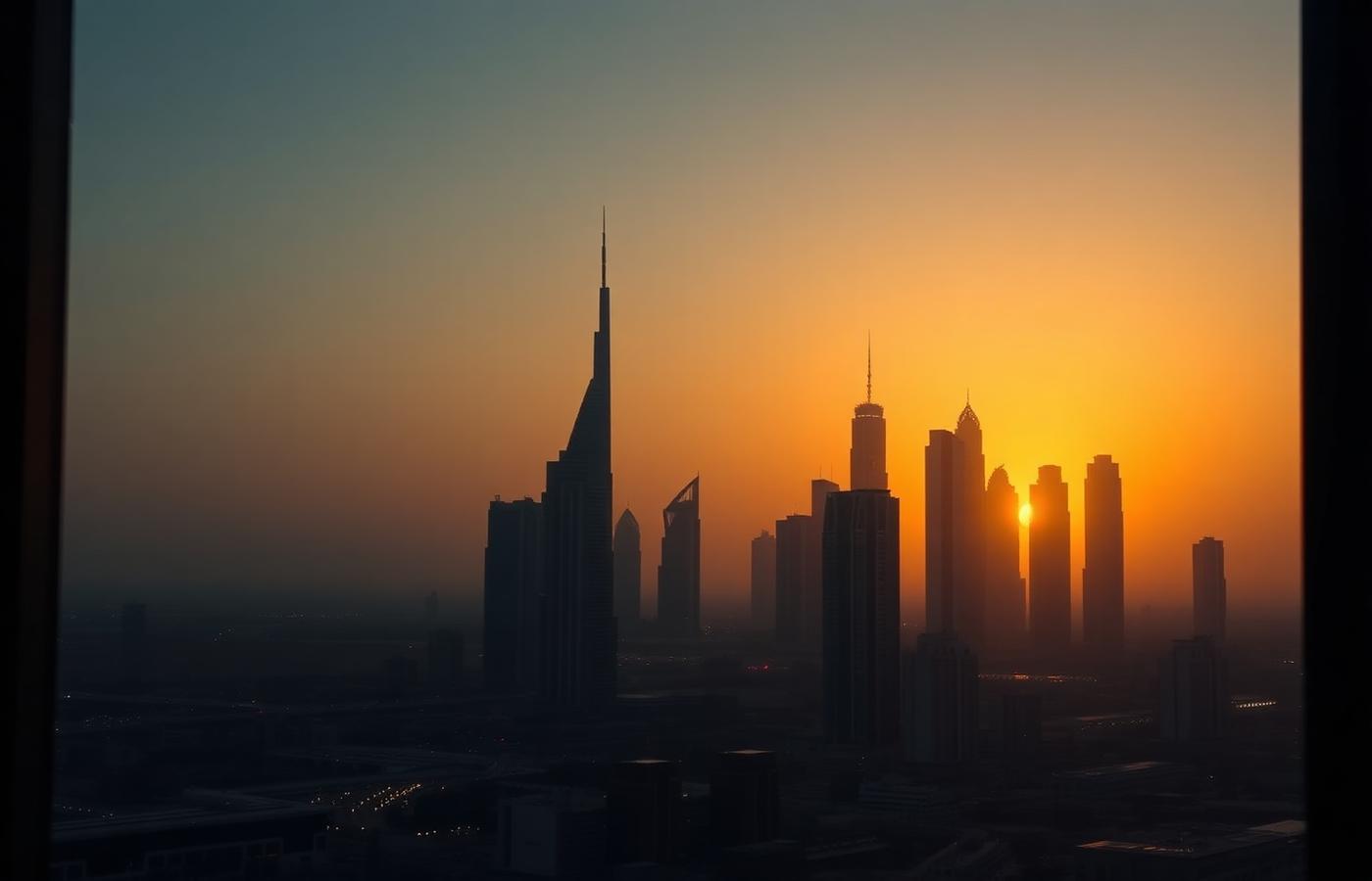 Dubai skyline at golden hour