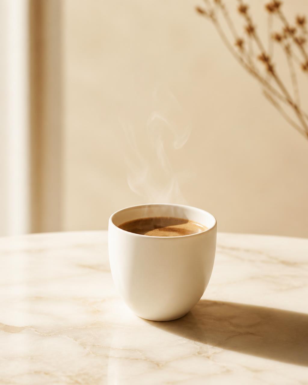 AMU Slim Coffee prepared hot in a ceramic cup